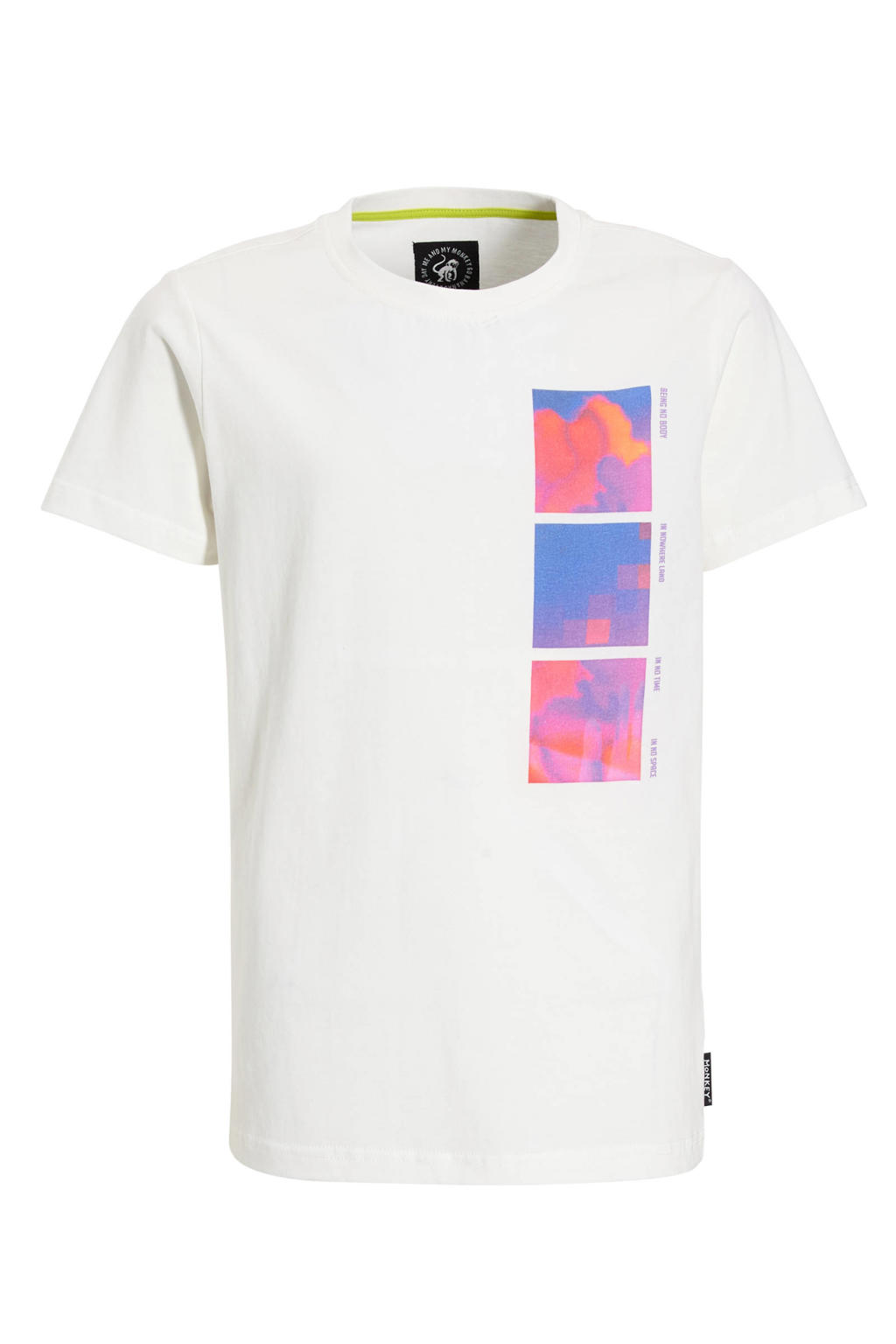 Witte jongens Me & My Monkey T-shirt van katoen met printopdruk, korte mouwen en ronde hals