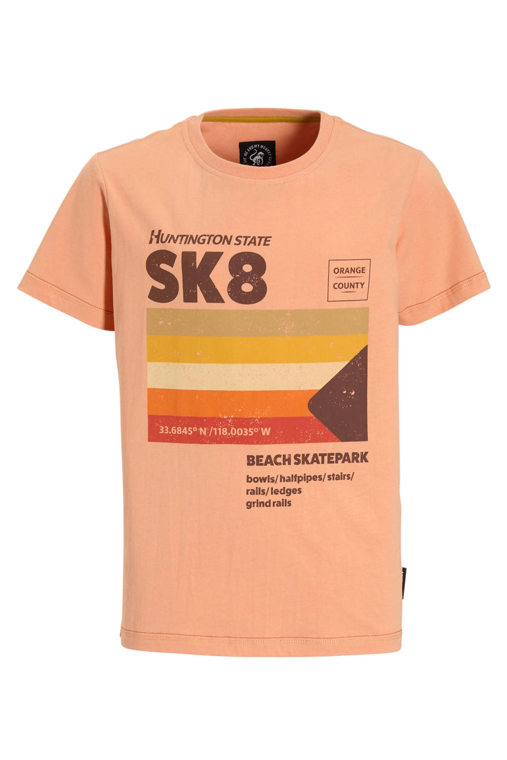 Oranje jongens Me & My Monkey T-shirt van katoen met printopdruk, korte mouwen en ronde hals