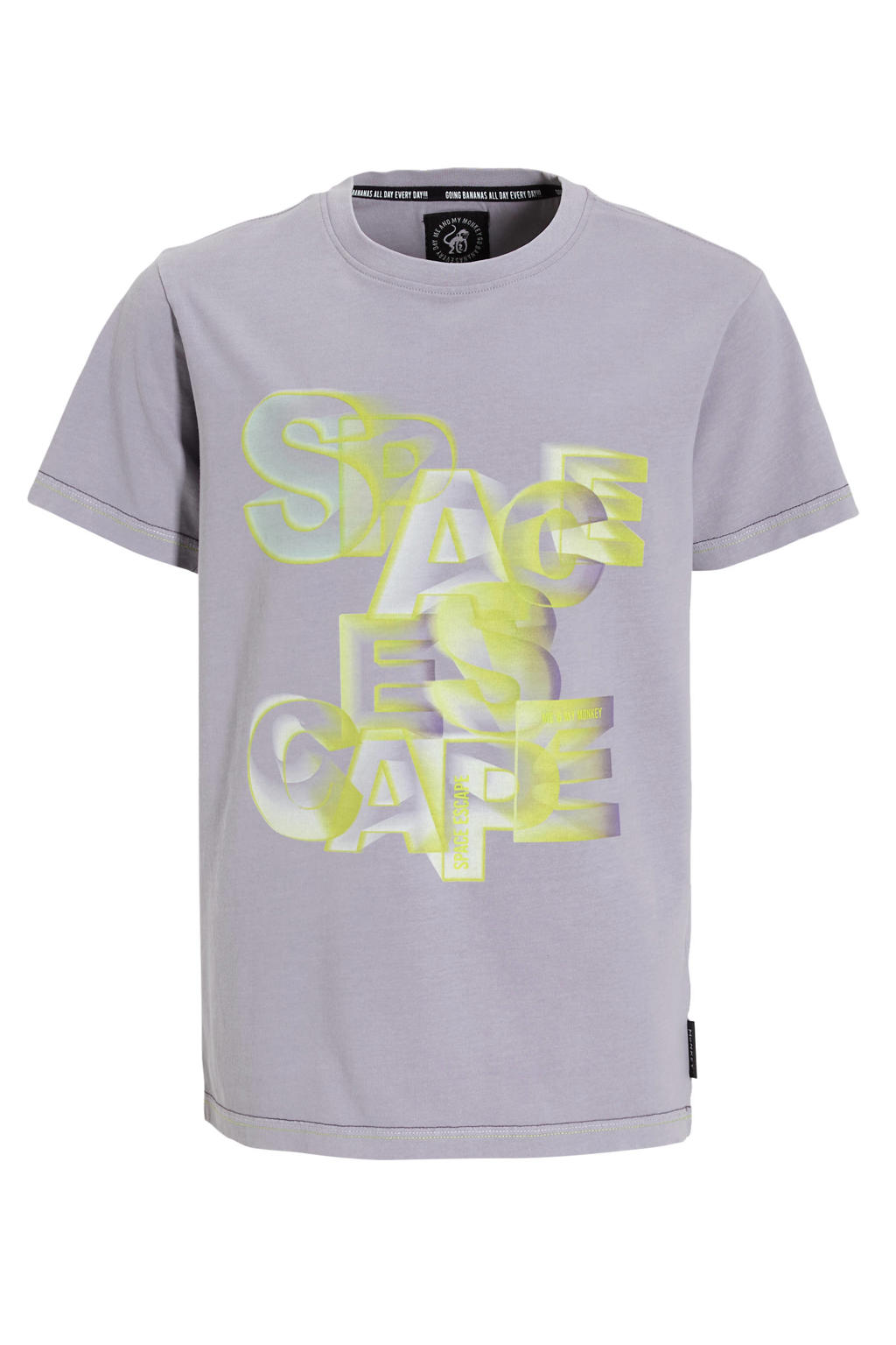 Lilakleurige jongens Me & My Monkey T-shirt van katoen met printopdruk, korte mouwen en ronde hals