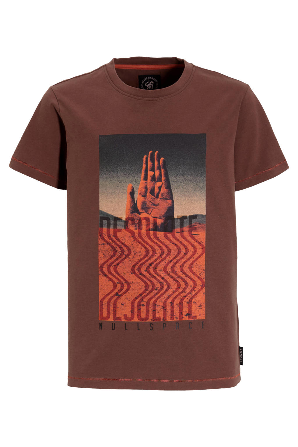 Bruine jongens Me & My Monkey T-shirt van katoen met printopdruk, korte mouwen en ronde hals