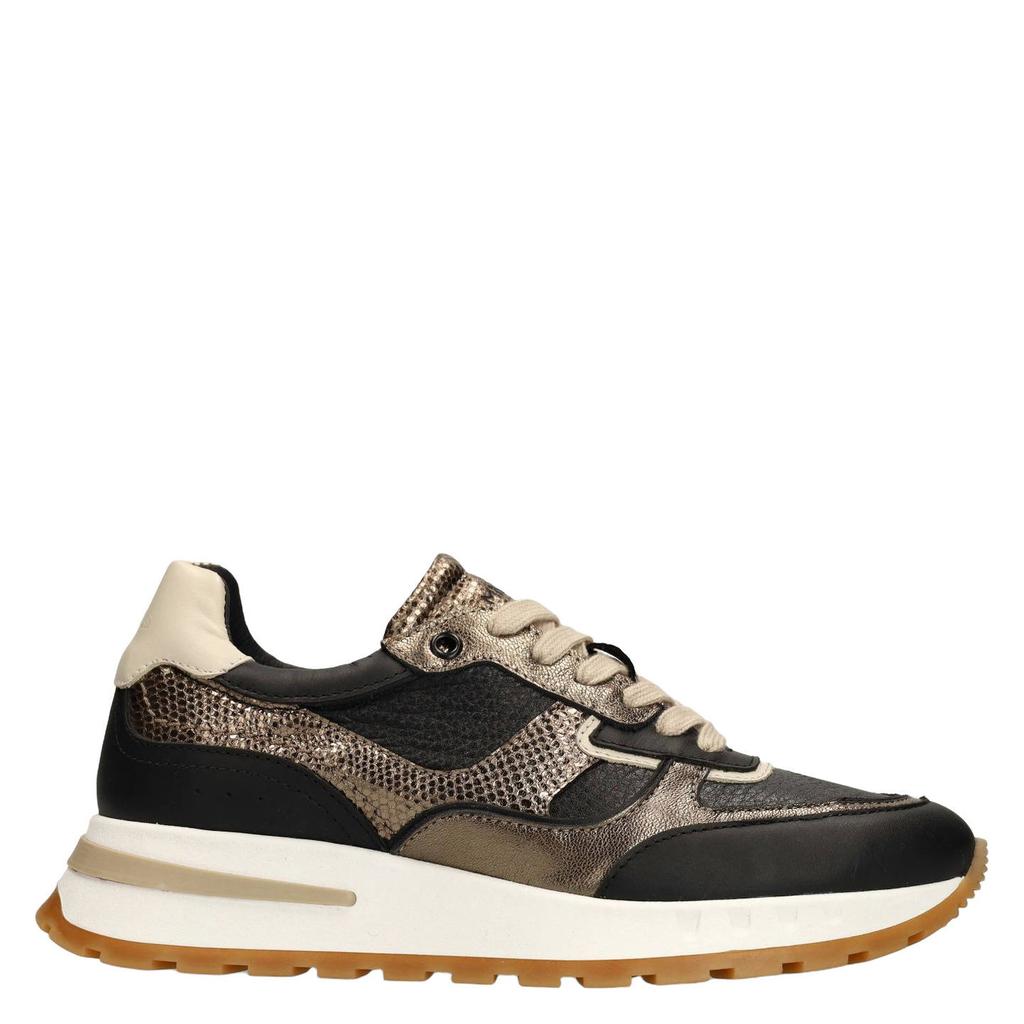 Zwarte dames Manfield leren sneakers met veters