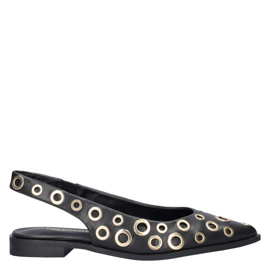 Zwarte dames Nelson slingback loafers met eyelets