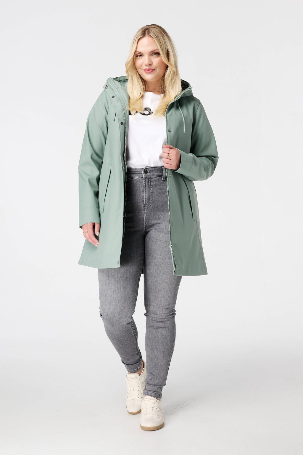Mintgroene dames MS Mode regenjas van polyester met effen, lange mouwen en klassieke kraag