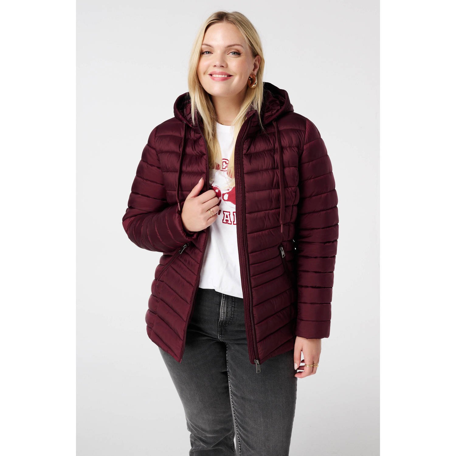 MS Mode gewatteerde jas donkerrood