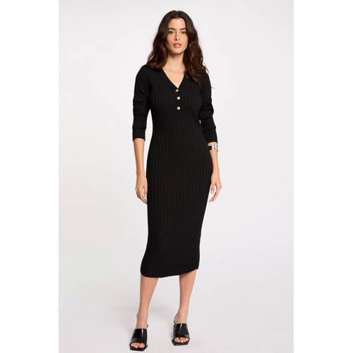 Morgan midi jurk rib gebreid zwart afbeelding