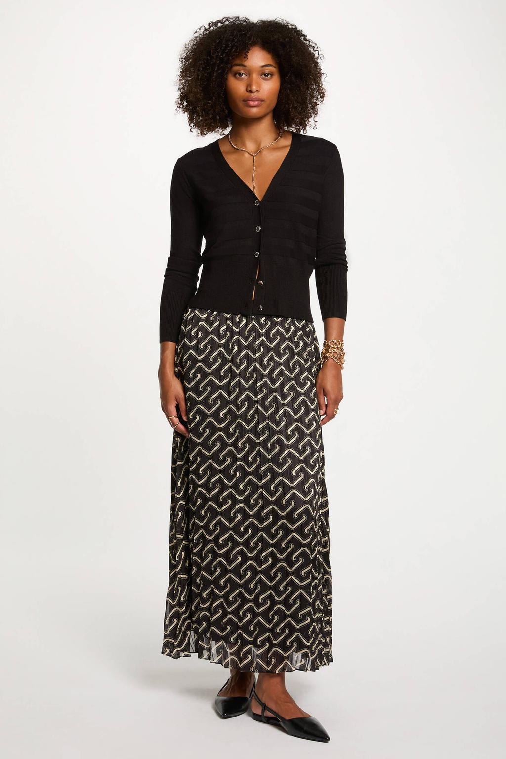 Zwarte dames Morgan vest met effen, lange mouwen, V-hals en knoopsluiting
