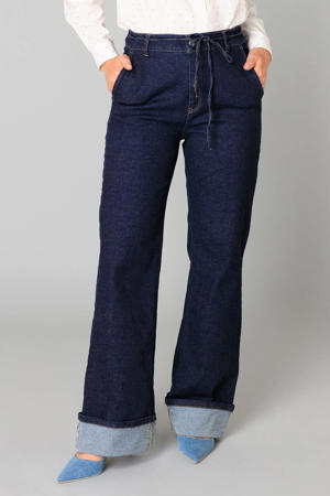 high waist wide leg jeans dark blue denim