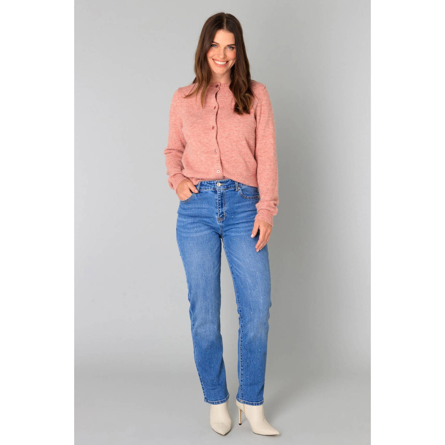 Yest high waist straight leg jeans medium blue denim