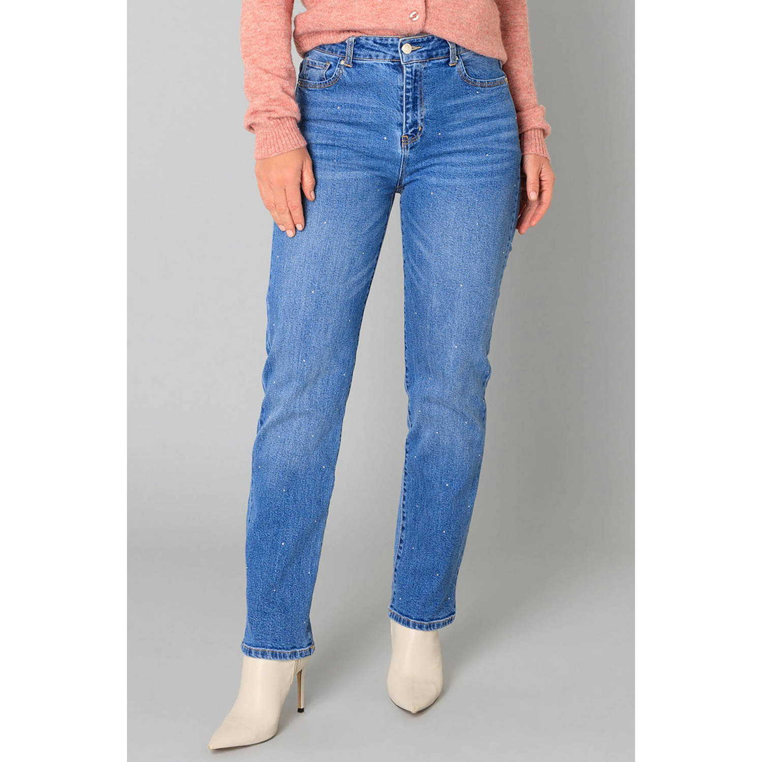 Yest high waist straight leg jeans medium blue denim