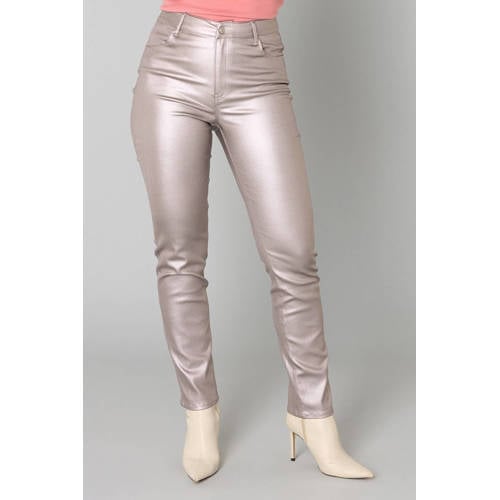 Yest slim regular waist coated broek zilver afbeelding