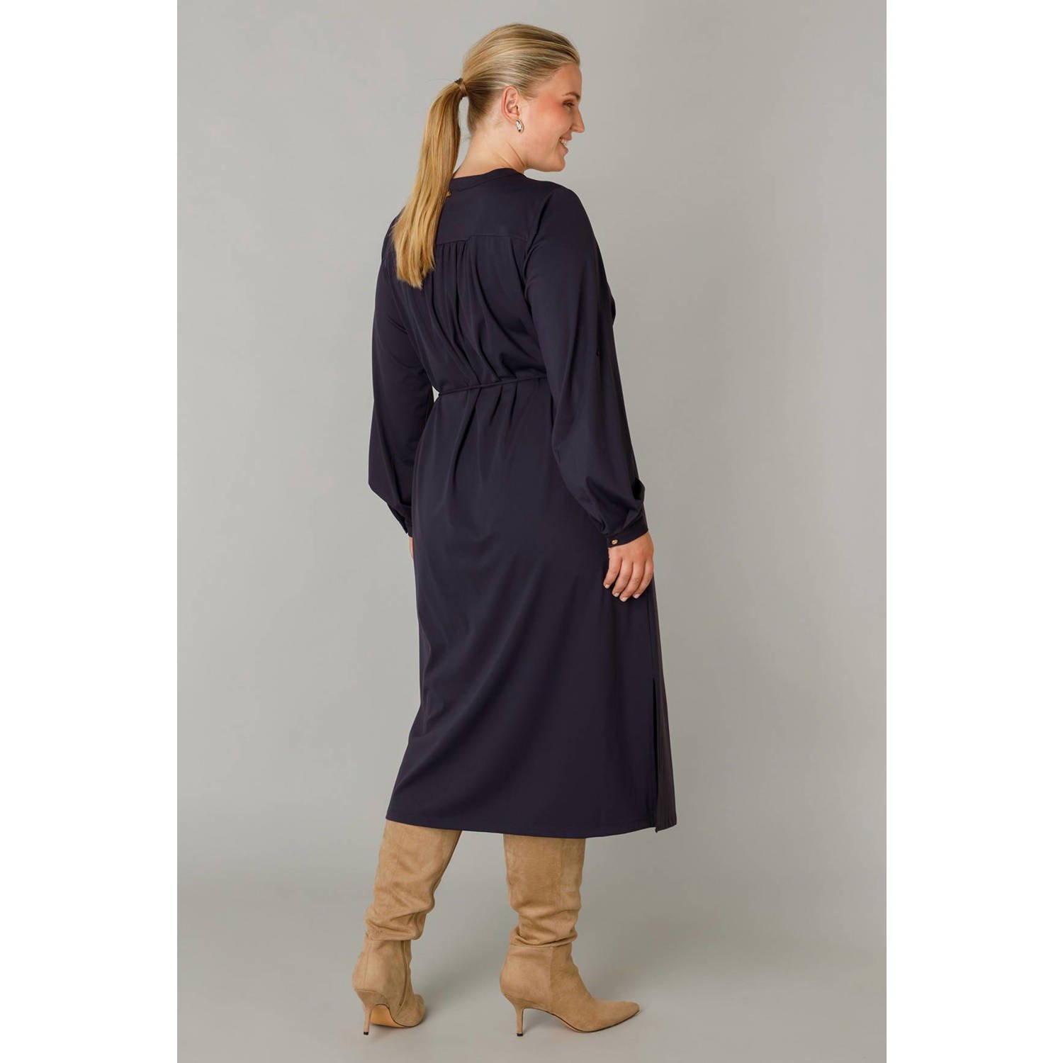 Yest Curve travelstof blousejurk donkerblauw