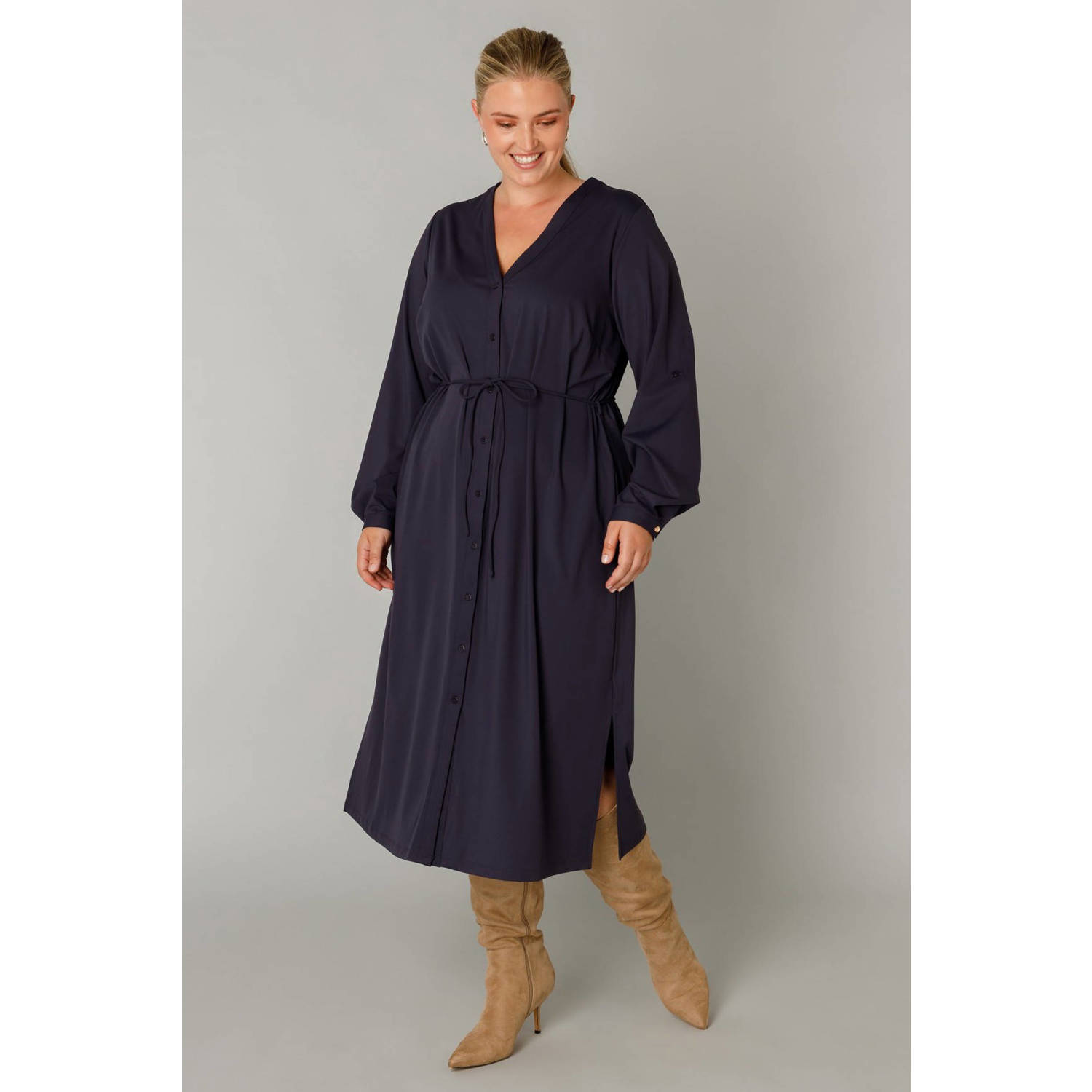Yest Curve travelstof blousejurk donkerblauw