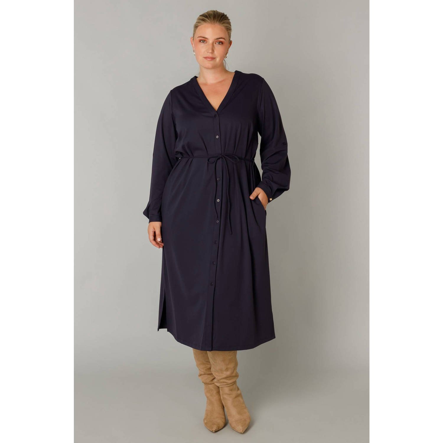 Yest Curve travelstof blousejurk donkerblauw