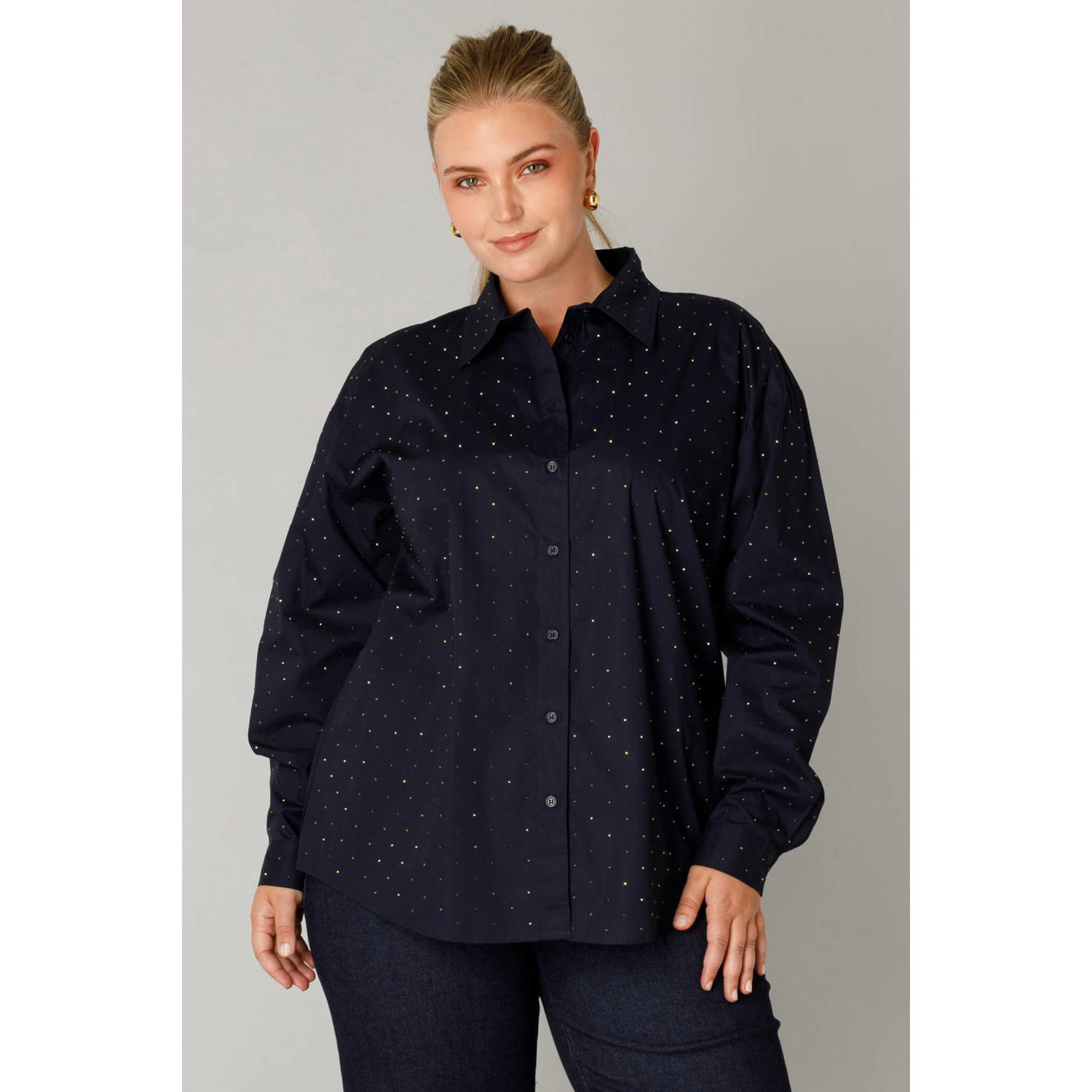 Yest Curve blouse met strass donkerblauw
