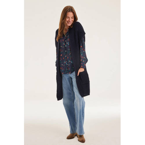 Didi lang vest donkerblauw grof gebreid afbeelding