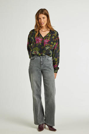 gebloemde blouse zwart