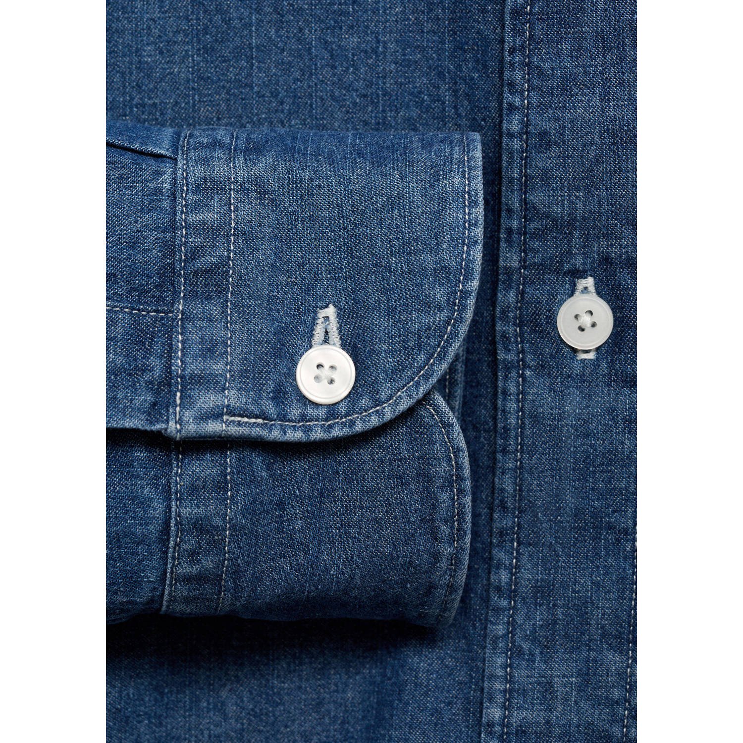 Mango Man linnen casual overhemd donkerblauw
