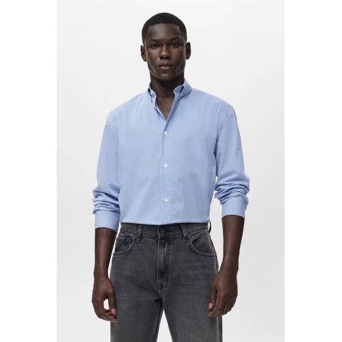 Mango Man regular gestreepte casual overhemd lichtblauw afbeelding