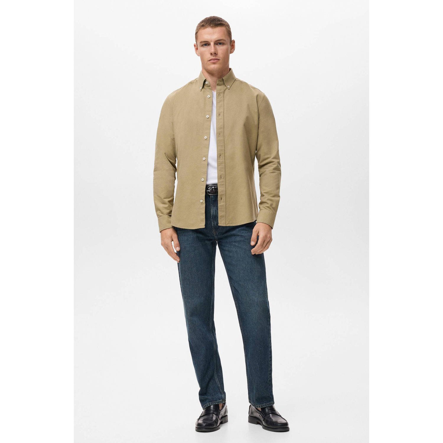 Mango Man casual overhemd kaki
