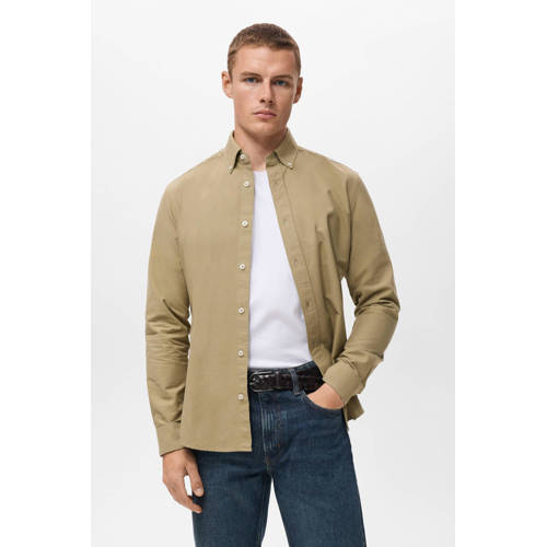 Mango Man casual overhemd kaki afbeelding