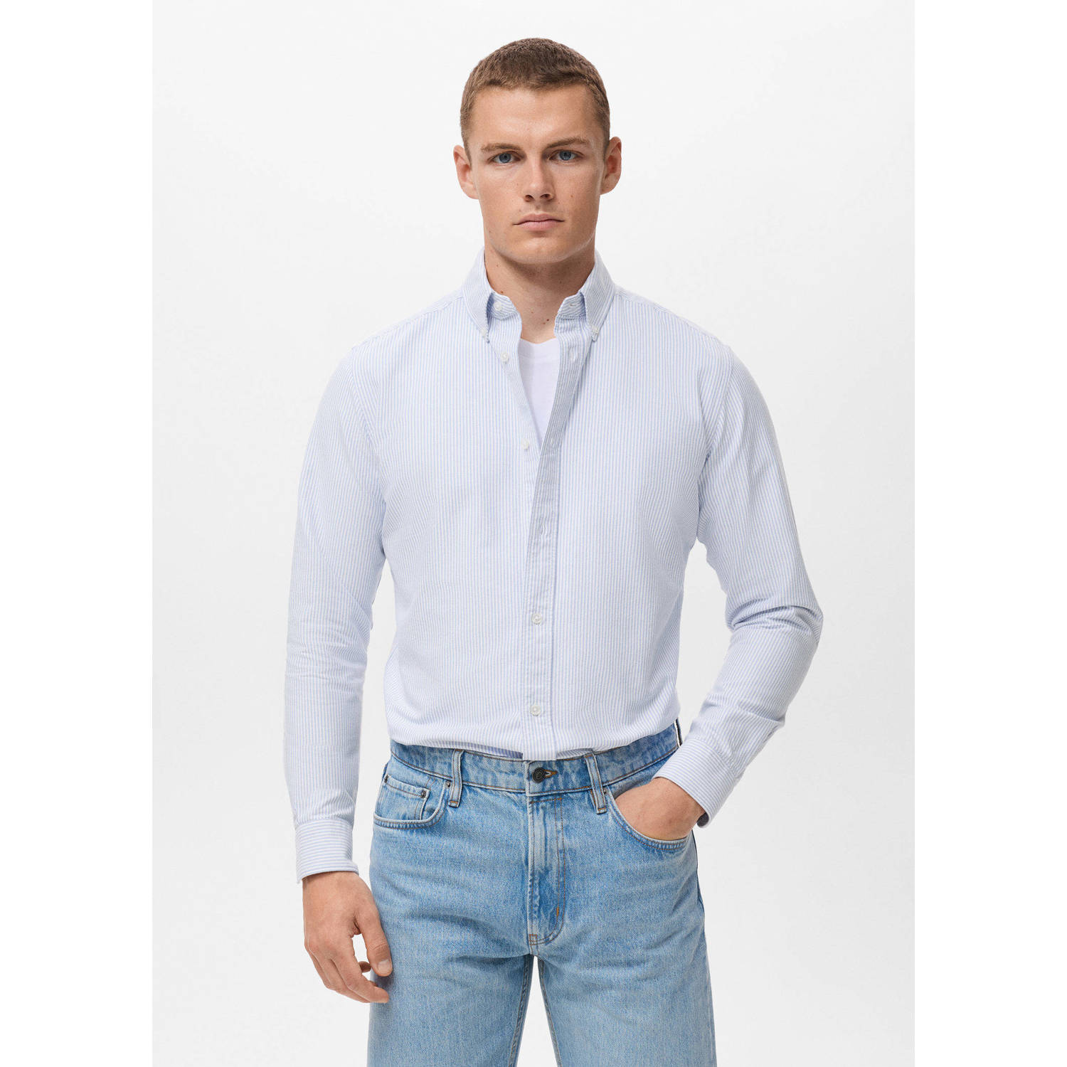 Mango Man casual overhemd lichtblauw