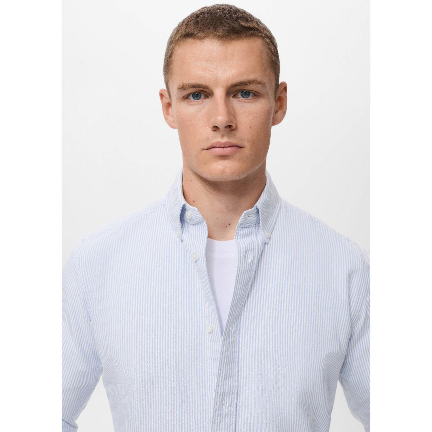Mango Man casual overhemd lichtblauw