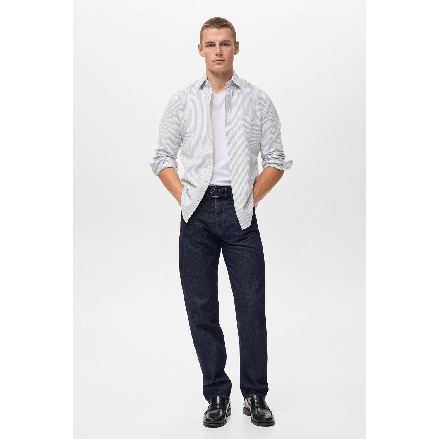 Mango Man casual overhemd grijs