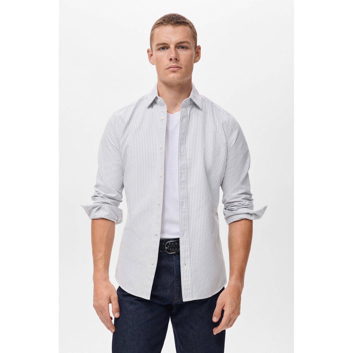 Mango Man casual overhemd grijs