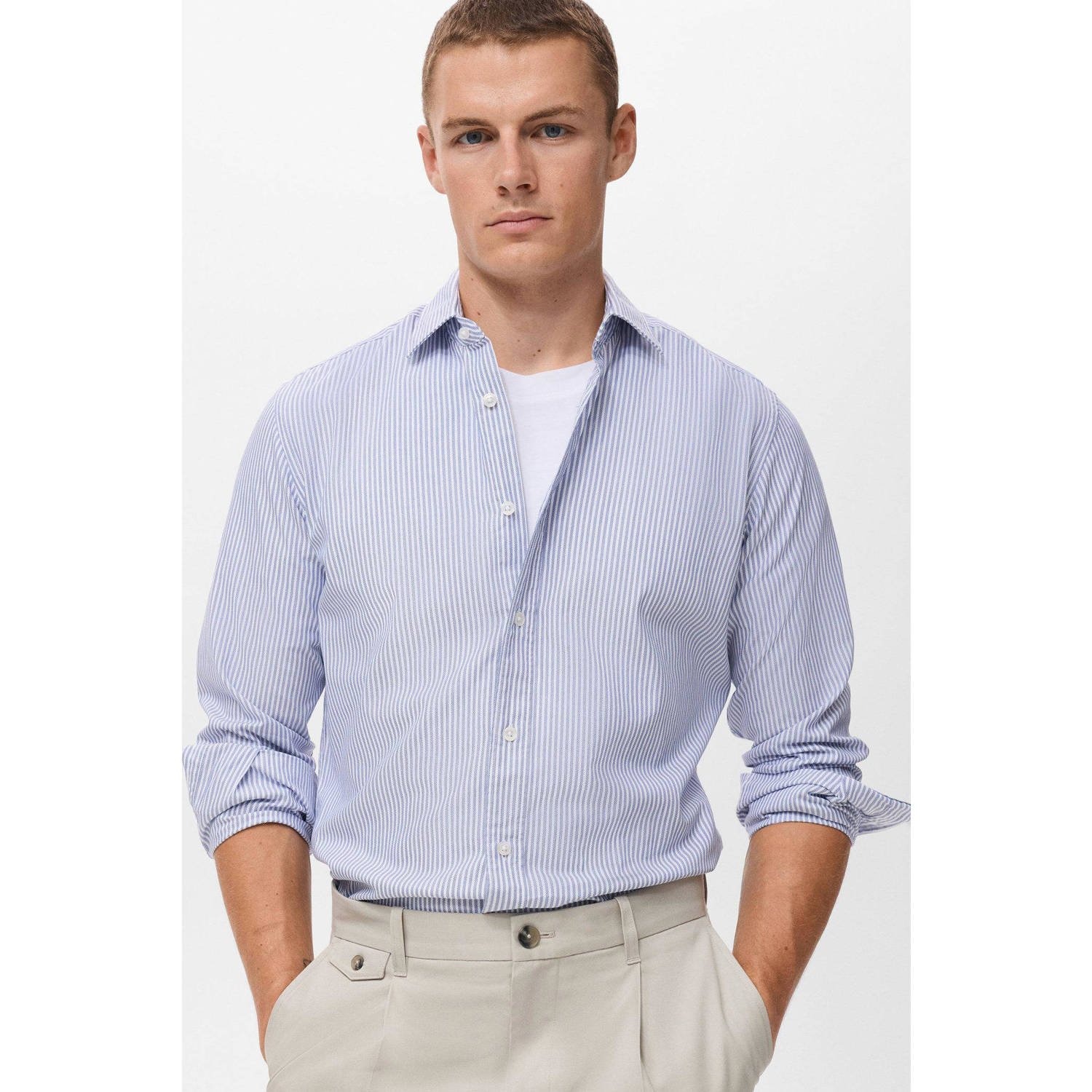 Mango Man casual overhemd blauw