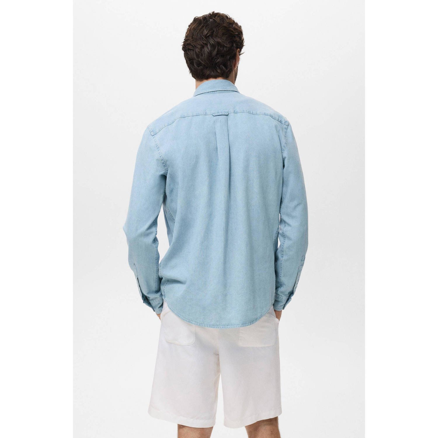 Mango Man linnen casual overhemd lichtblauw