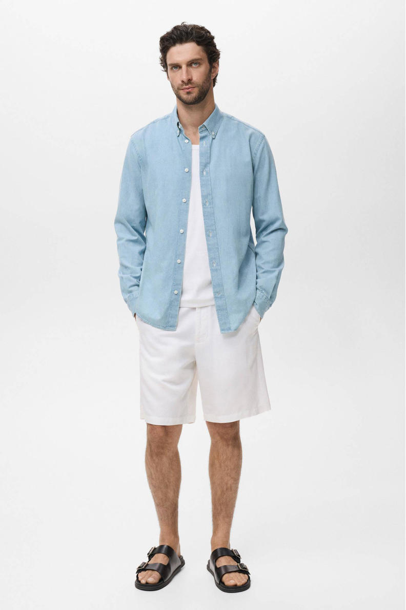 America Today linnen casual overhemd blauw