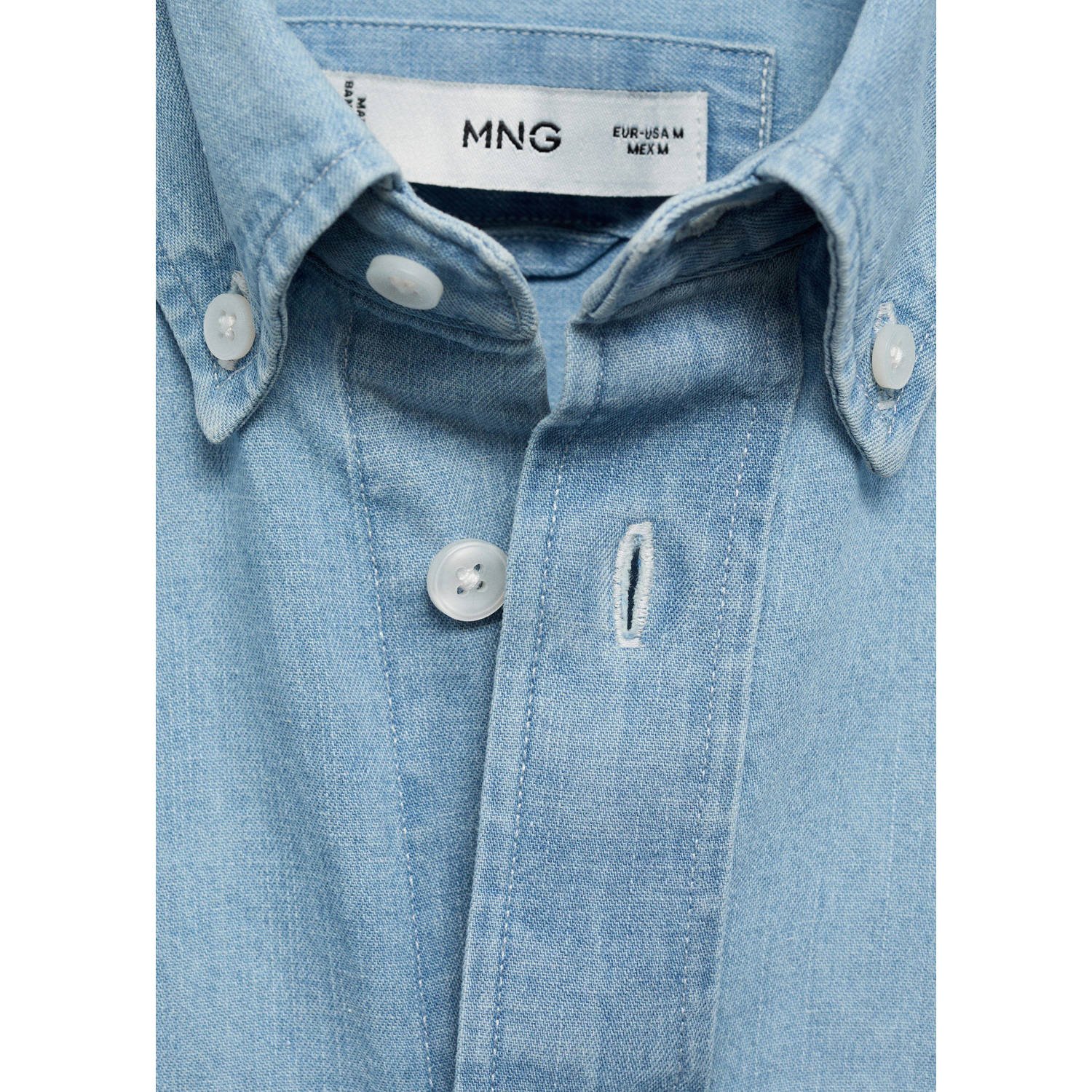 Mango Man linnen casual overhemd lichtblauw