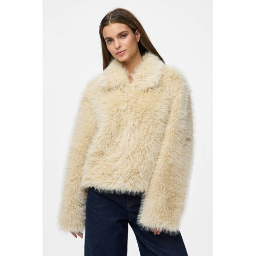 PIECES faux fur jas ecru afbeelding
