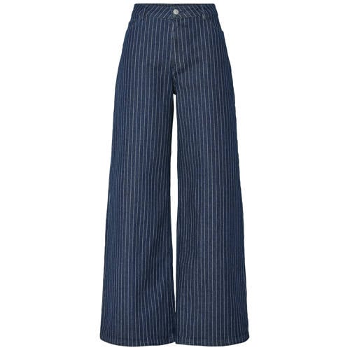 PIECES wide leg jeans met krijtstreep dark blue denim afbeelding