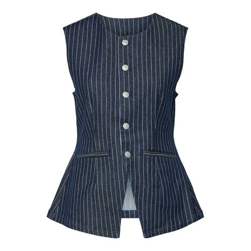 PIECES denim gilet met krijtstreep dark blue denim afbeelding
