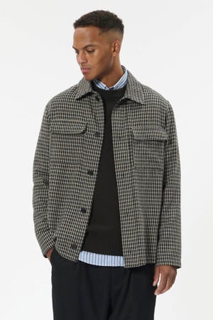 geruit overshirt met wol zwart