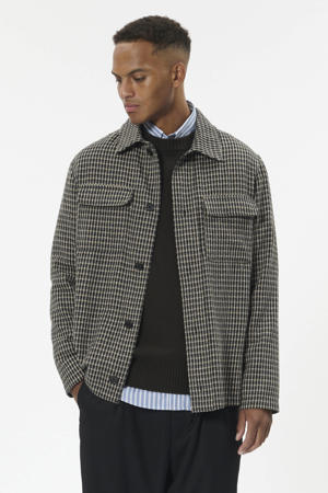 geruit overshirt met wol zwart