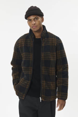 geruit fleecevest bruin
