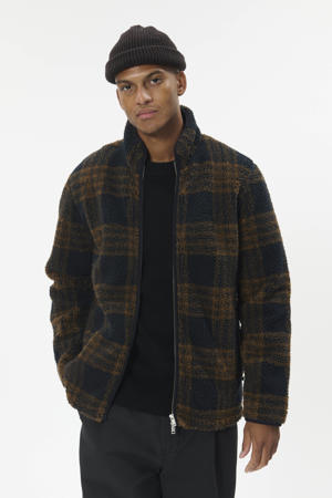 geruit fleecevest bruin