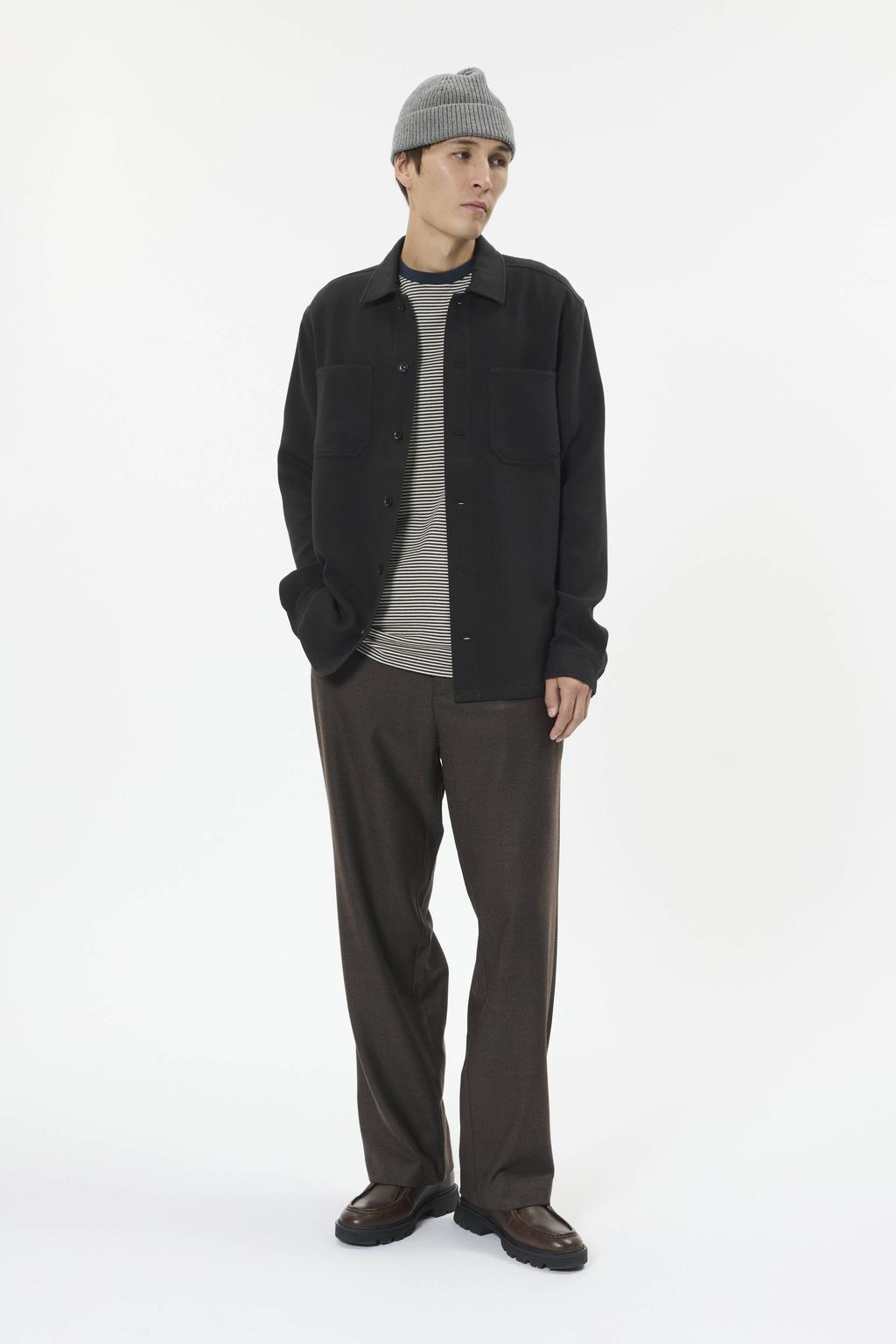Zwarte heren Matinique overshirt van polyester met effen, lange mouwen, klassieke kraag en knoopsluiting