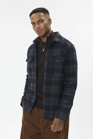 geruit overshirt met wol donkerblauw