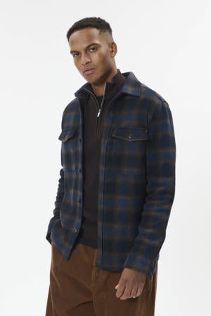 geruit overshirt met wol donkerblauw