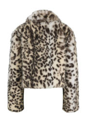 thumbnail: Bruin en ecru dames JJXX faux fur jas gebreid van imitatiebont met dierenprint, lange mouwen, reverskraag en ritssluiting