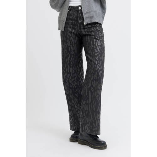 JJXX wide leg high waist casual broek met panterprint zwart afbeelding