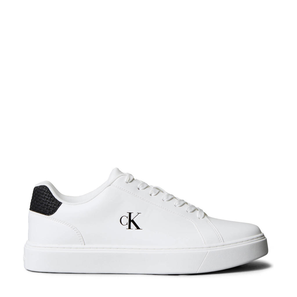 Wit en zwarte heren Calvin Klein leren sneakers met veters
