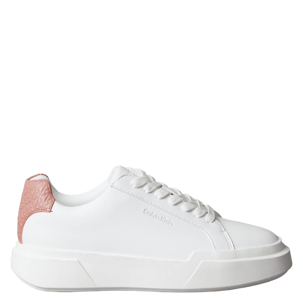 Wit en roze dames Calvin Klein leren sneakers met veters