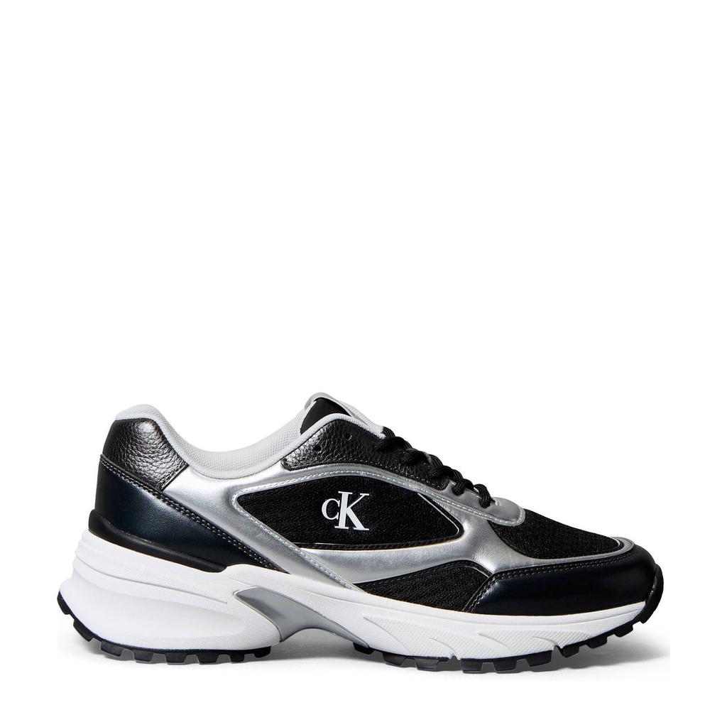 Zwart en zilverkleurige heren Calvin Klein chunky sneakers van 60% imitatieleer/40% textiel met veters