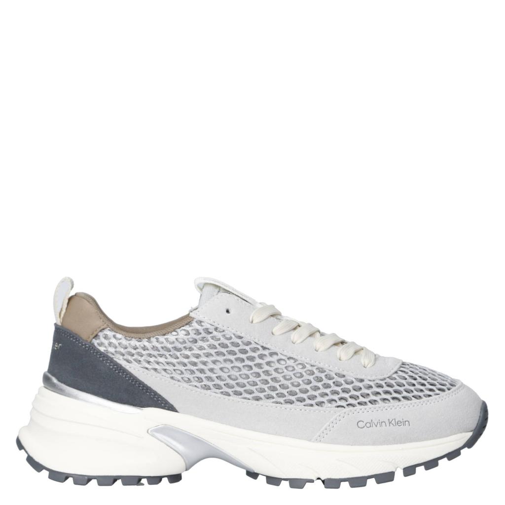 Zilver en taupe dames Calvin Klein sneakers van suède en nylon met veters