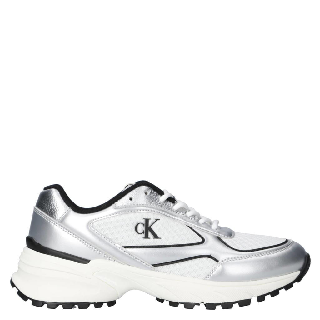 Zilverkleurige dames Calvin Klein sneakers van 60% imitatieleer pu/40% textiel met veters