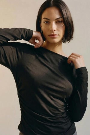 one shoulder top - zwart
